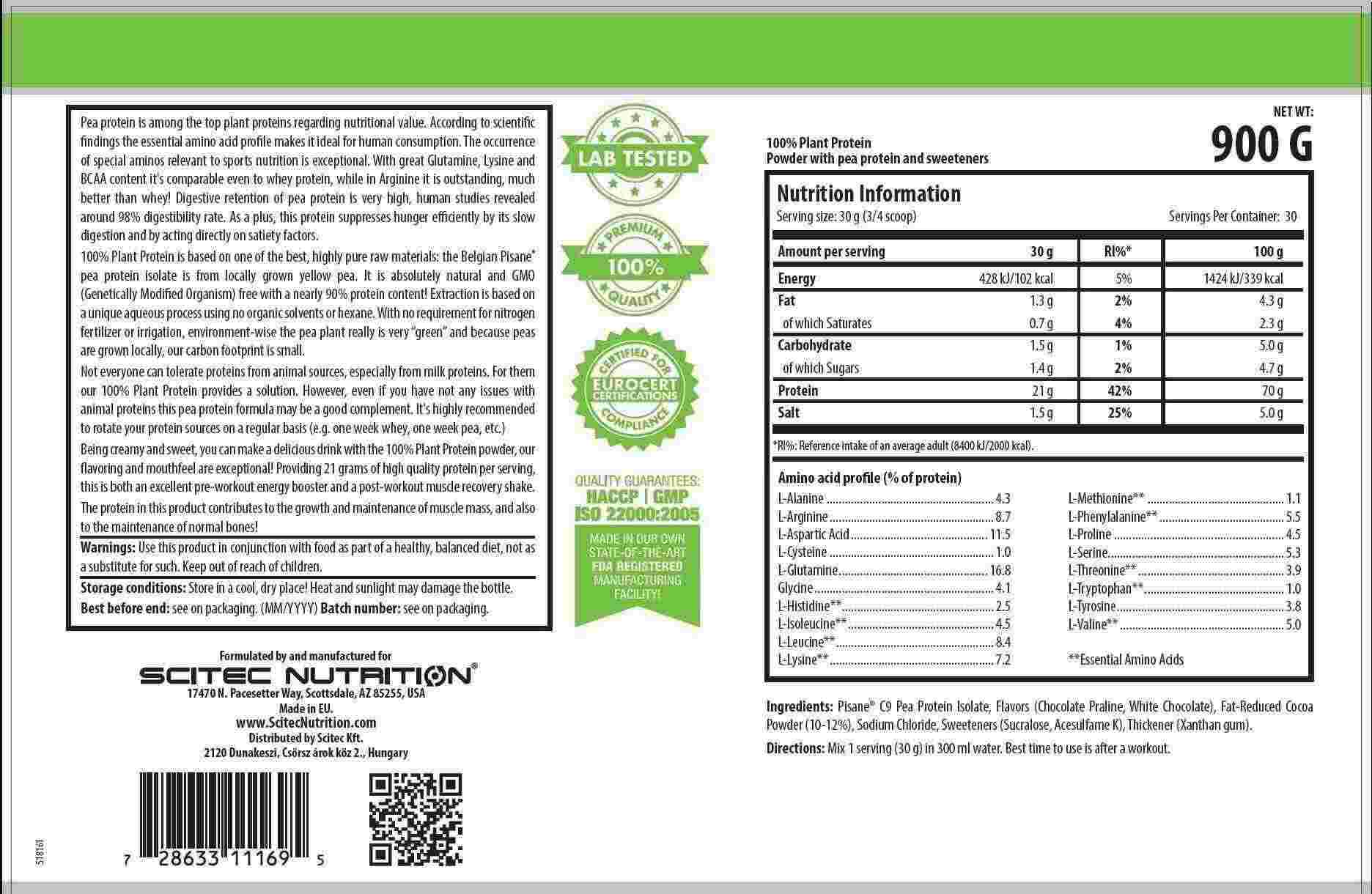 SCITEC NUTRITION 100% PLANT PROTEIN 900 G