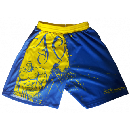 TIENDACULTURISTA PANTALON DE ENTRENO BERMUDA AZUL Y AMARILLO