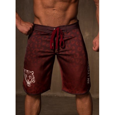 GREAT I AM BEACH SHORTS RED LEOPARD