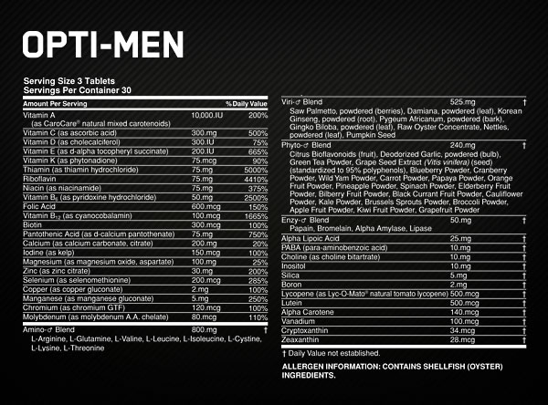 OPTIMUM NUTRITION OPTI-MEN facty