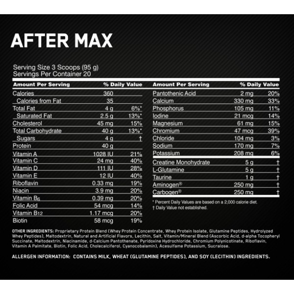 OPTIMUM NUTRITION AFTER MAX etiqueta tiendaculturista