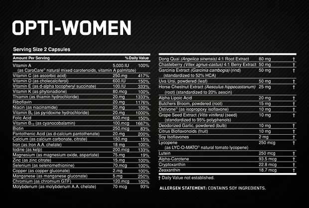 OPTIMUM NUTRITION OPTI-WOMEN etiqueta