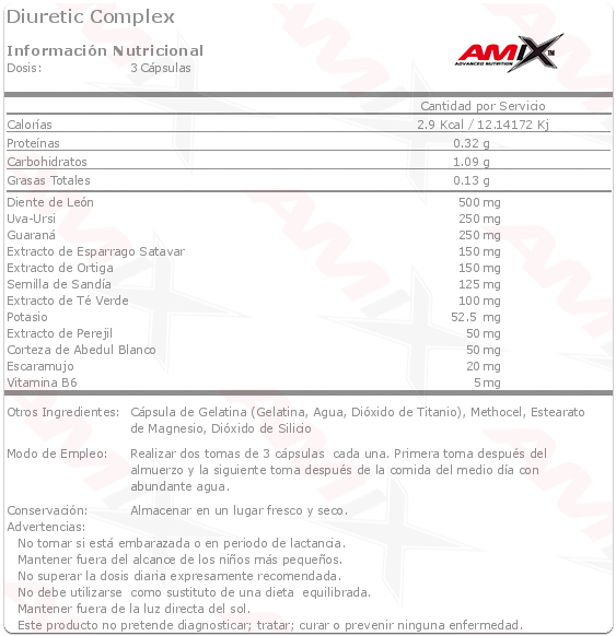 amix diuretic complex 90 caps etiqueta